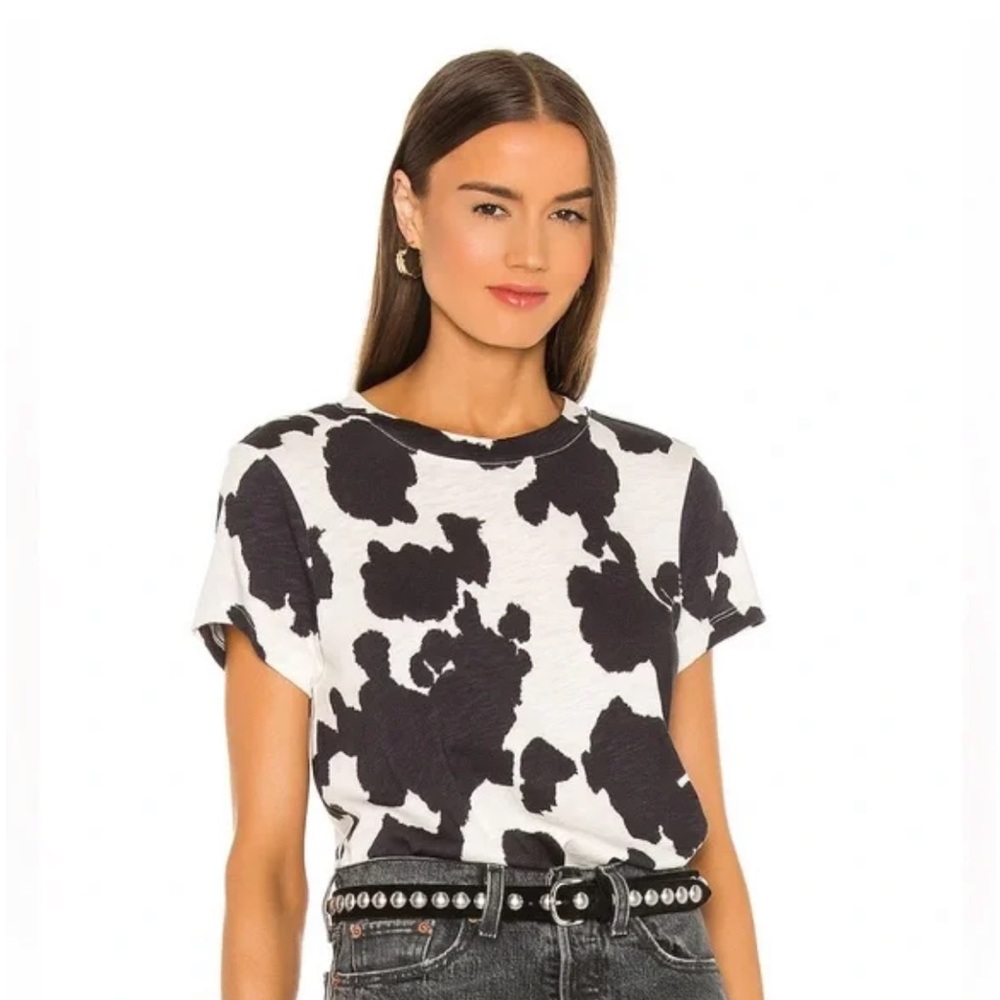 Sanctuary Black and White Cow Print Short Sleeve Tee